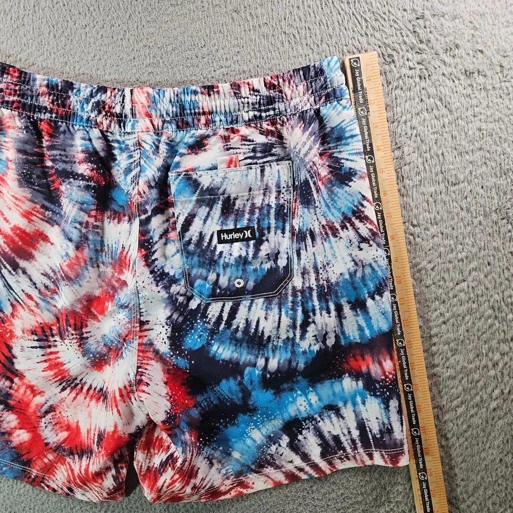 NWT Hurley Board Shorts Swim Trunks Men XL No Liner Tie Dye Print White Blue Red